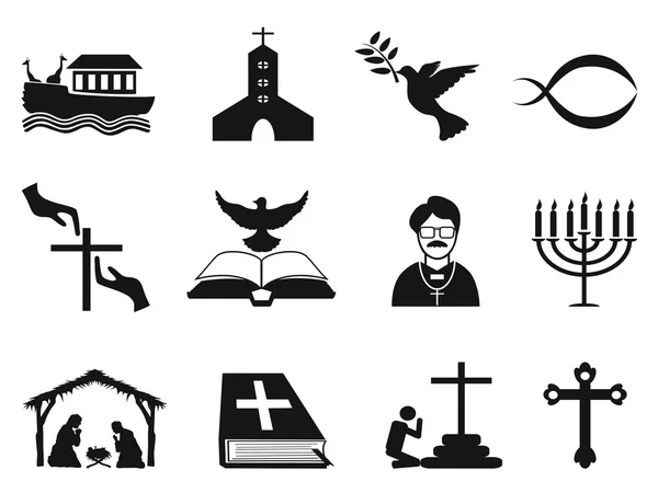 Black christian religious icons set — Stock Vector