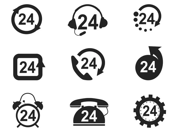 Noir 24 heures icônes de service — Image vectorielle