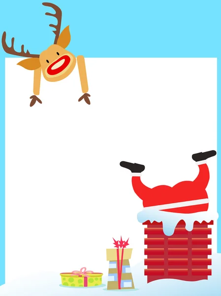 Christmas card with Santa Claus and funny deer — Stock Vector