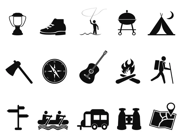 Zwarte camping icons set — Stockvector