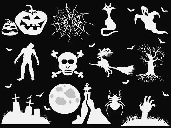 Iconos de Halloween sobre fondo negro — Vector de stock