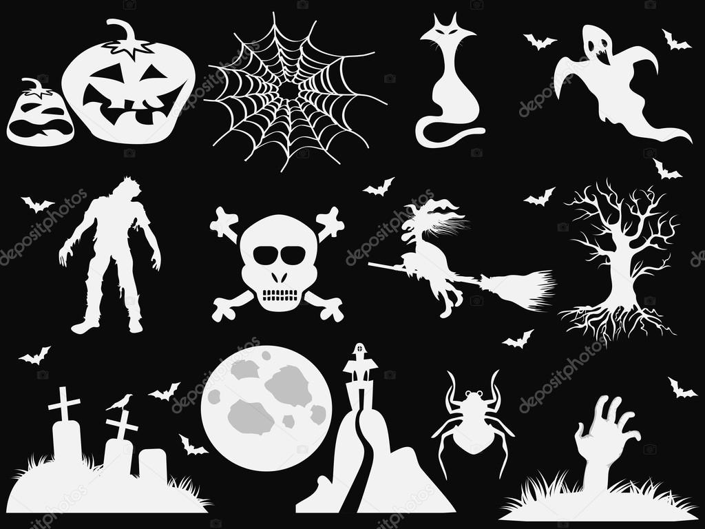 Halloween icons on black background