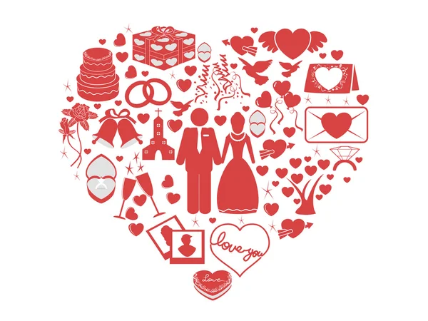 Matrimonio icone cuore — Vettoriale Stock