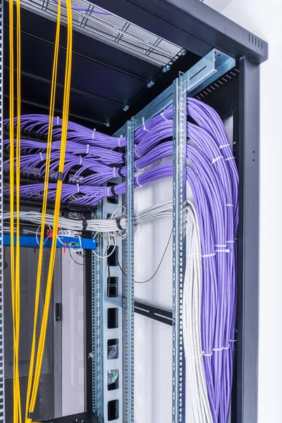 Netzwerkpanel Schalter Und Kabel Internet Rechenzentrum — Stockfoto