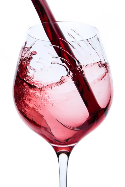 Pouring Red Wine Goblet Isolated White — Stock Photo, Image