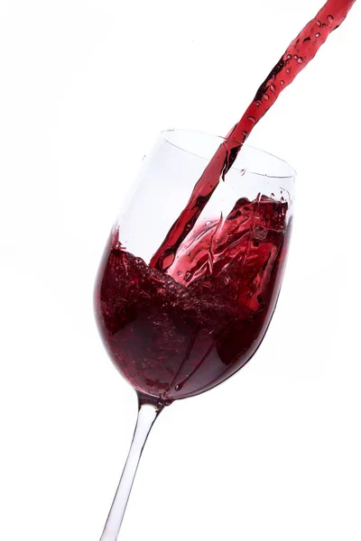 Pouring Red Wine Goblet Isolated White — Stock Photo, Image