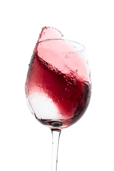 Spruzzi Vino Rosso Bicchiere Isolato Bianco — Foto Stock