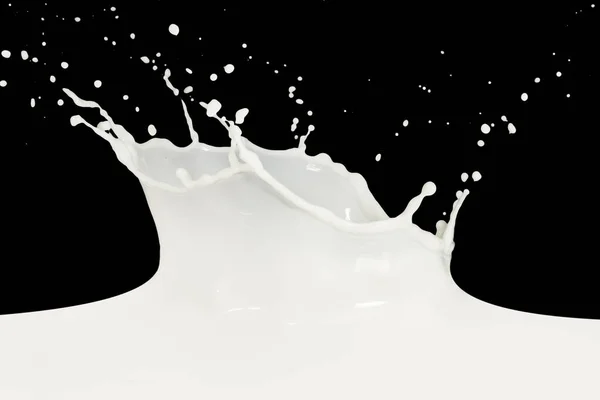 Splashing Milk Isolated Black Background — Stock Photo, Image