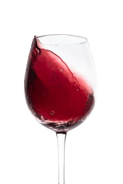 Červené Víno Cákající Sklenice Izolované Bílém — Stock fotografie