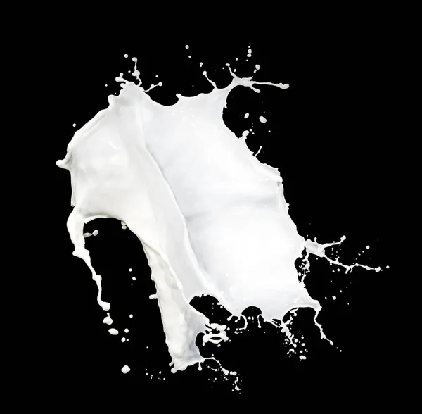 Mléko Stříknutí Izolované Černém Pozadí — Stock fotografie