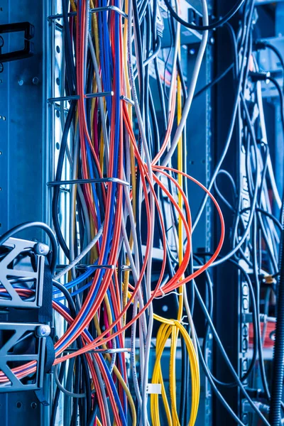 Detail Large Number Ethernet Cables Tied Together Connecting Racks Server — Stock Photo, Image