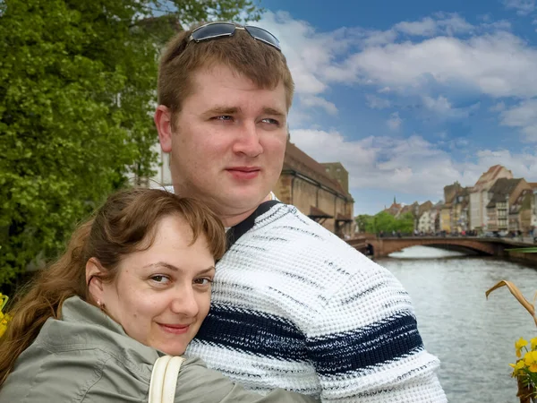 Couple Young People Have Fun Streets Old City Stock Image