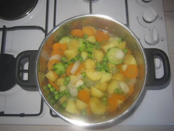 Cuisson Légumes Dans Une Casserole — Photo