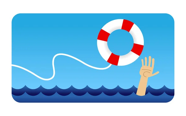 Swimmer Holding Onto Life Preserver vector illustration — Stock Vector