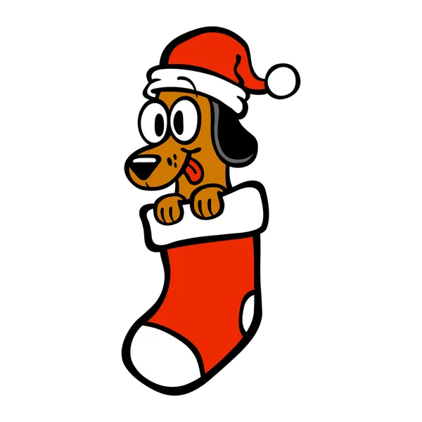 Cão dos desenhos animados Santa Chapéu Natal Stocking — Vetor de Stock