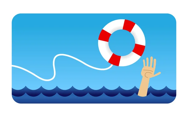 생명 구명 Lifebuoy 물에 집착 하는 남자 — 스톡 벡터