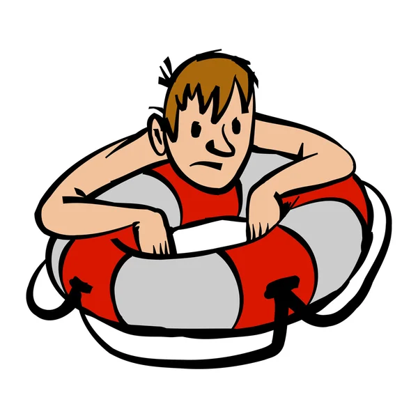 Homem agarrado à vida Preservador Lifebuoy na água — Vetor de Stock