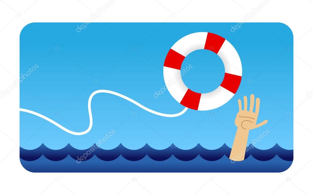 Man Clinging to Life Preserver Lifebuoy In Water