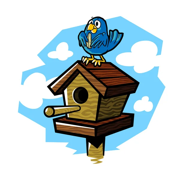 Madera Birdhouse Bird Feeder icono del vector — Vector de stock