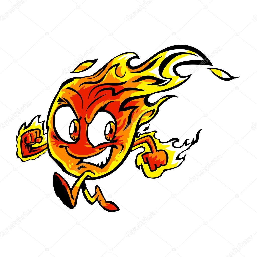 Hot Fire Flame Cartoon Character vector icon