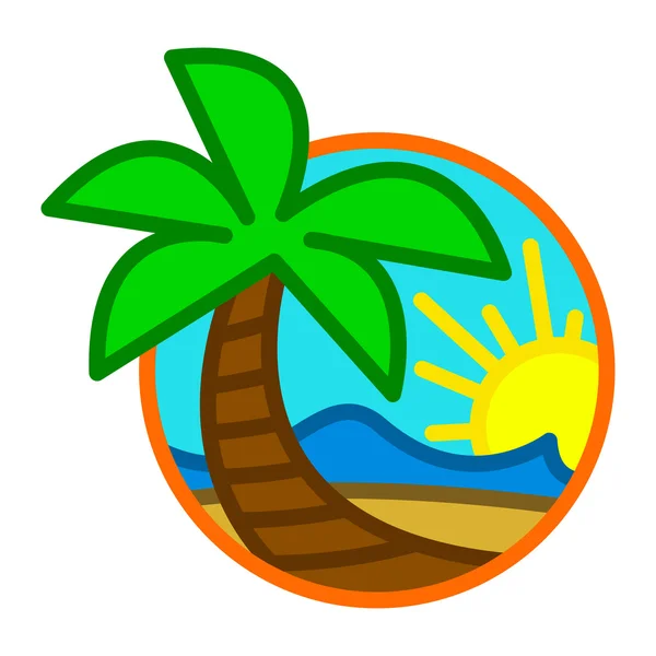 Summer Beach Waves Ocean Palm Tree Tropical Holiday Vacation vector icon