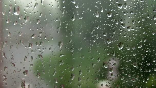 Cerrar imagen de gotas de lluvia cayendo sobre una ventana — Vídeo de stock