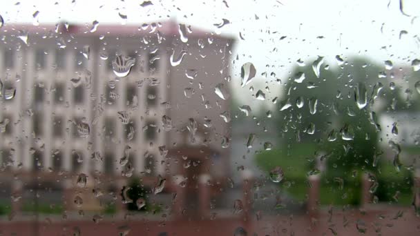 Regentage, Regentropfen am Fenster, Regenwetter, Regenhintergrund — Stockvideo