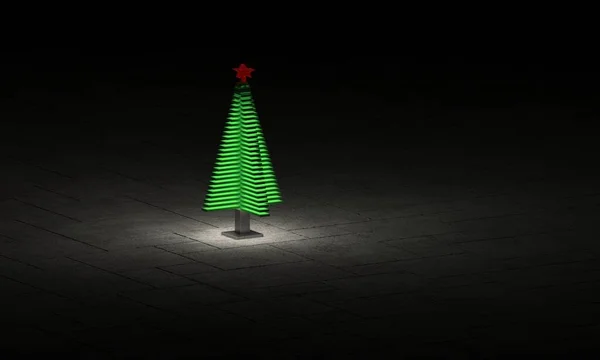 Luminous abstract Christmas tree in the dark. 3d rendering — Stock Photo, Image