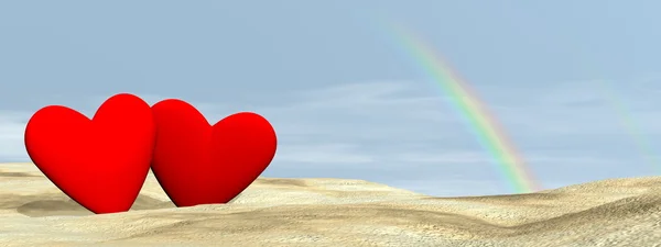 Amor en pareja bajo el arco iris - 3D render — Foto de Stock