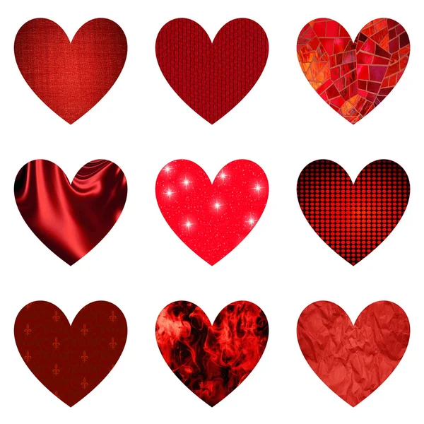 Set of textured red hearts — Stock Photo, Image