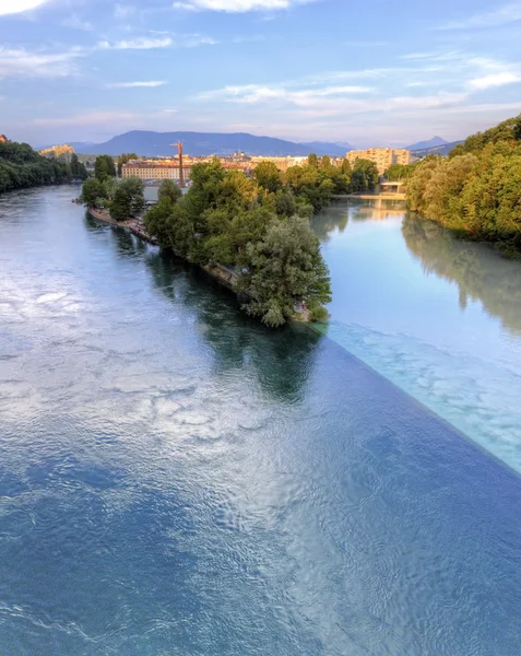 Ródano y confluencia del río Arve, Ginebra, Suiza, HDR —  Fotos de Stock