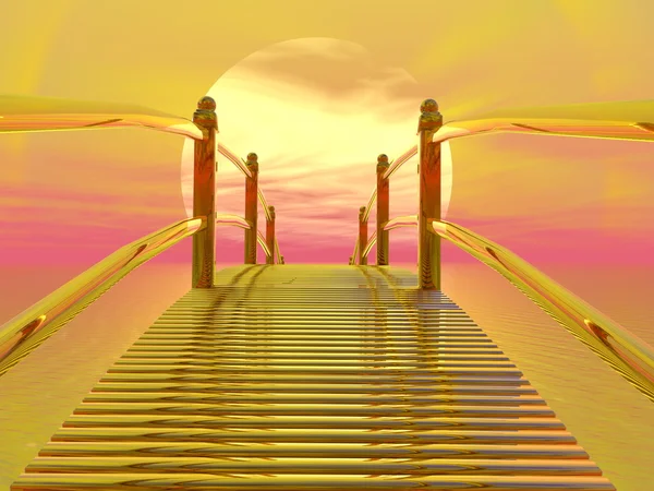 Golden bridge to sun - 3D render — Stock Photo, Image