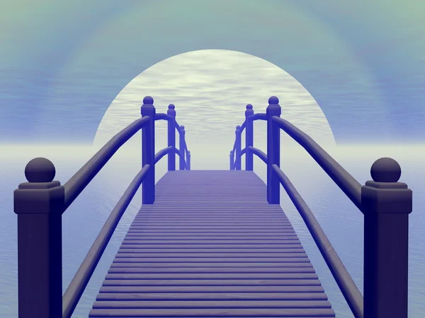 Bridge to blue sun - 3D render — Stock Photo, Image