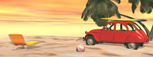 Deuch vacances en voiture française à la plage - rendu 3D — Photo