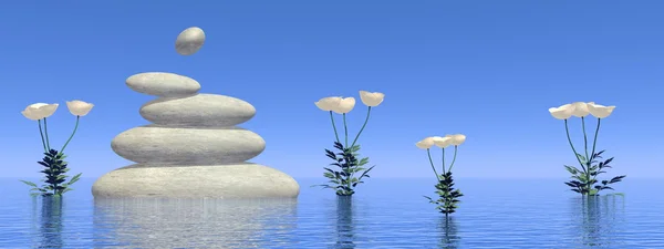 Zen white poppies - 3D render — Stock Photo, Image