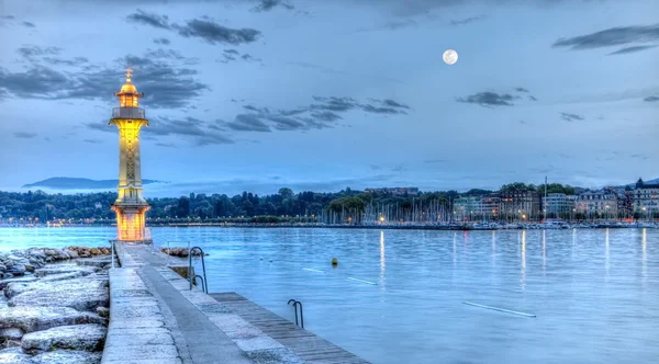 Маяк в Paquis, Женева, Швейцария, HDR — стоковое фото