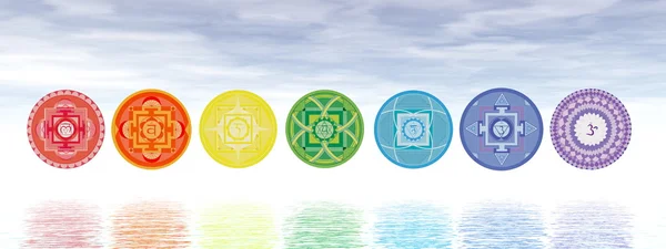 Ligne de sept symboles chakra - rendu 3D — Photo