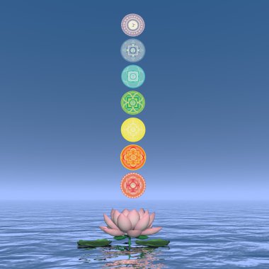 Yedi çakra simgeler sütun - 3d render
