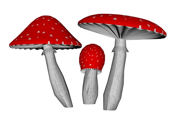Red amanita muscaria mushrooms - 3D render — Stock Photo, Image