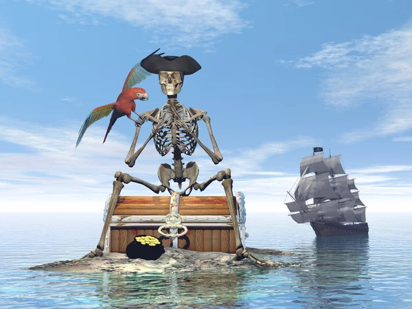 Skeleton pirate treasure - 3D render — Stock Photo, Image