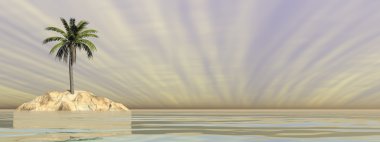 Palmiye ağacı orta okyanus - 3d render bir adada