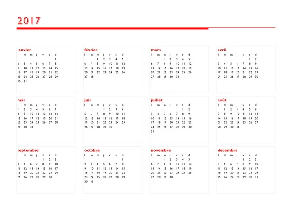 Calendário simples para 2017 ano em língua francesa — Fotografia de Stock