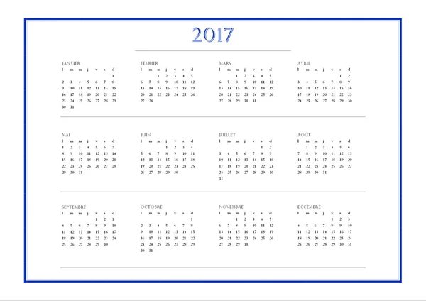 Простой календарь на 2017 год на французском языке — стоковое фото