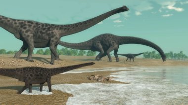 Diplodocus dinozorlar - 3d render sürüsü
