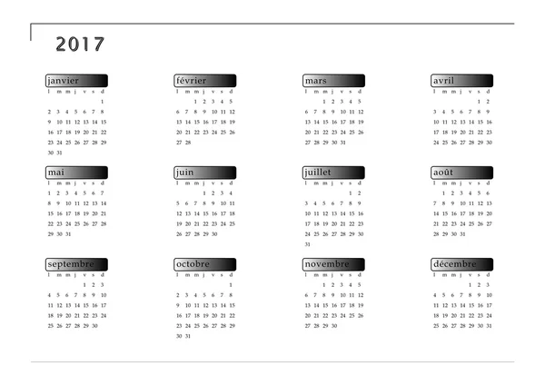 Prosty kalendarz na rok 2017 w język francuski — Zdjęcie stockowe