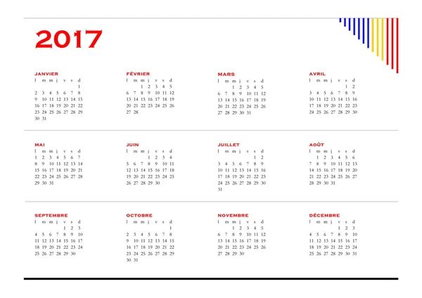 Simple calendar for 2017 year in french language — Stock Photo, Image