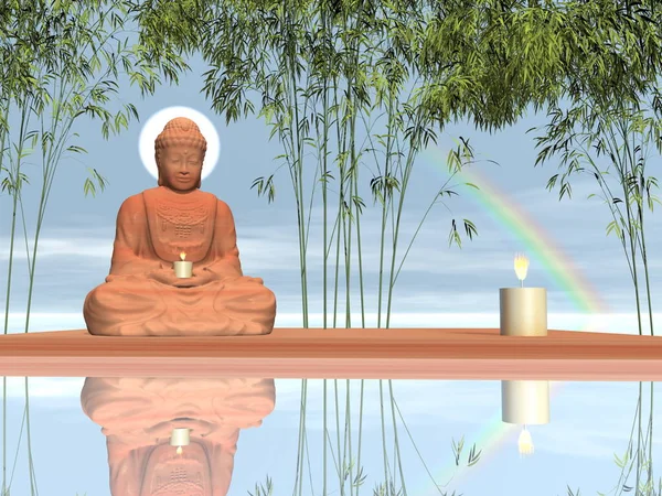 Mírové meditace Buddhy - 3D vykreslování — Stock fotografie