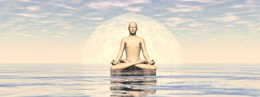 Tek başına meditasyon yapan barışçıl bir adam - 3 boyutlu canlandırma