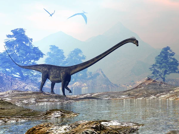 Barosaurus Dinosaurier Spaziergang - 3D Renderer — Stockfoto