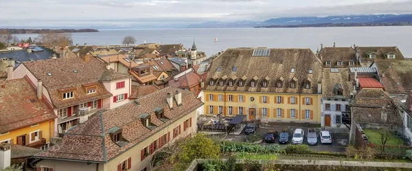 Vista aérea do lago Nyon e Genebra Leman, Suíça — Fotografia de Stock